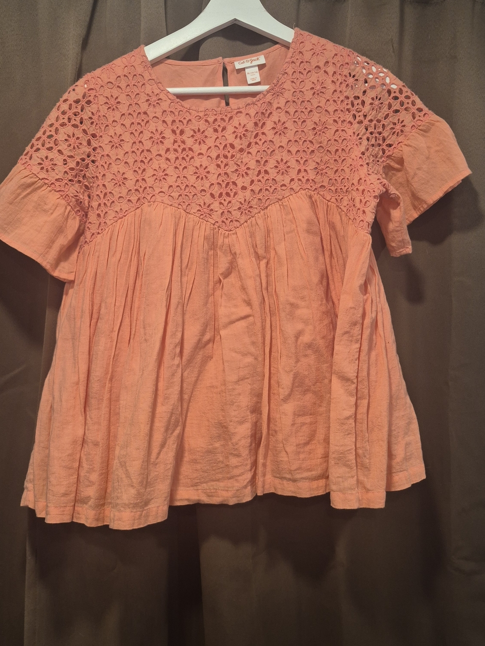 Cat & Jack Peach Crochet Yoke Babydoll Tunic